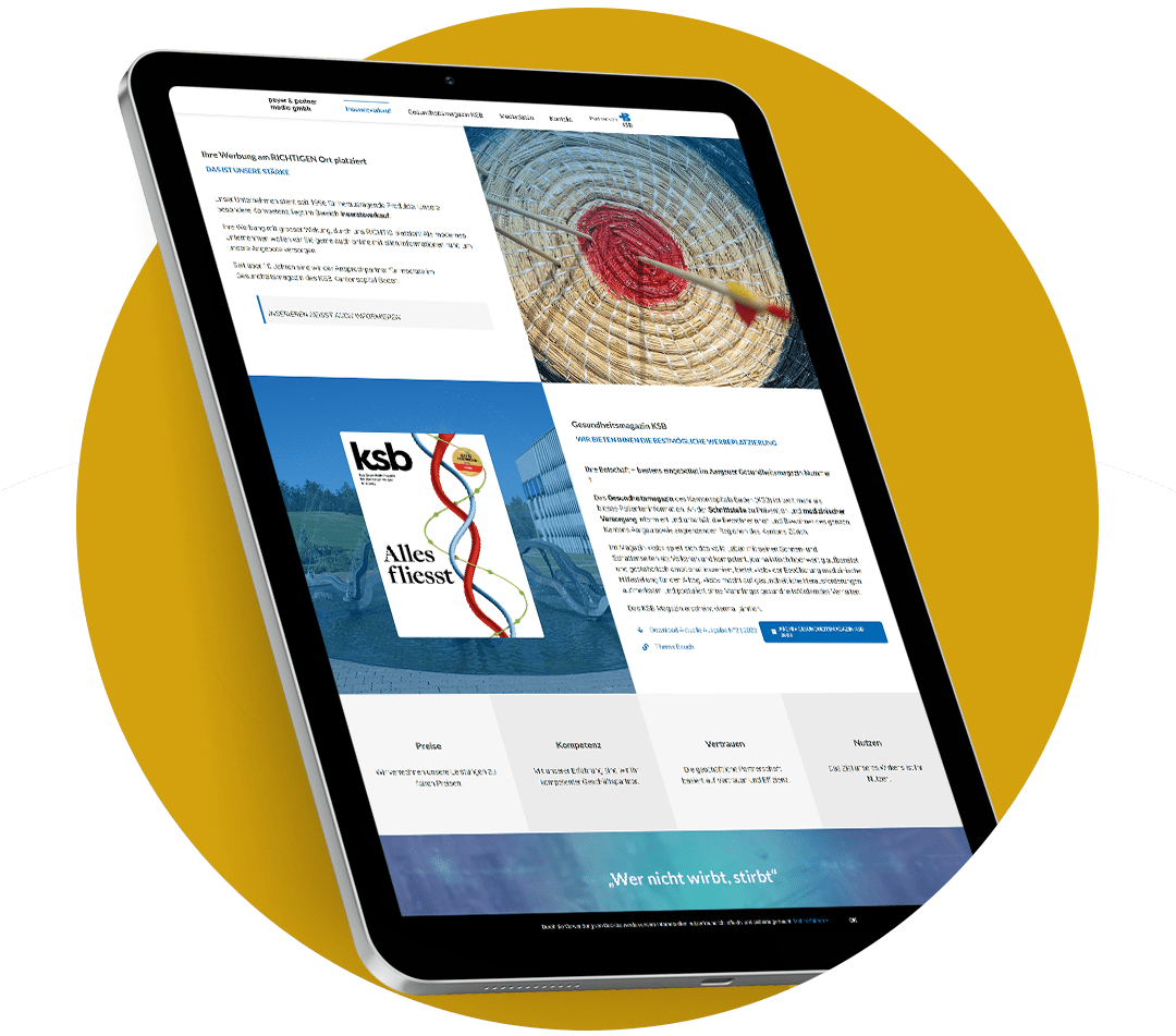 Website Referenz dargestellt auf Tablet mit geöffneter Website von Inserateverkäufer - Peyer & Partner Media GmbH