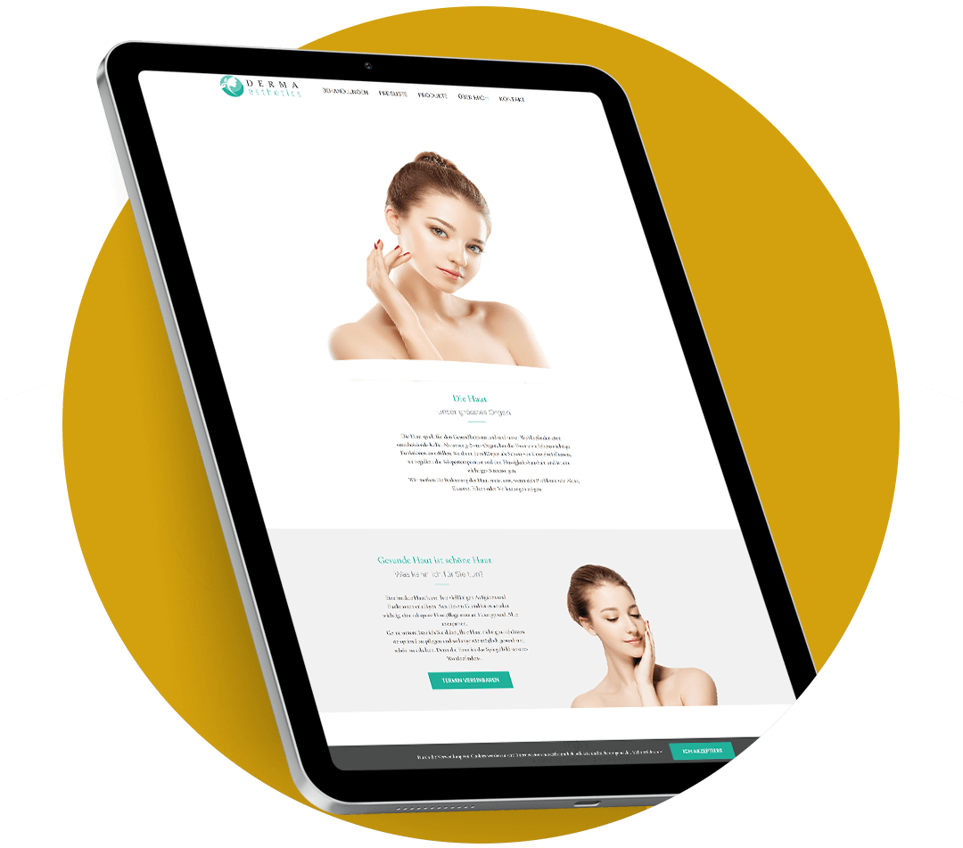 Website Referenz dargestellt auf Tablet mit geöffneter Website von Schönheit-Studio - Derma Esthetics